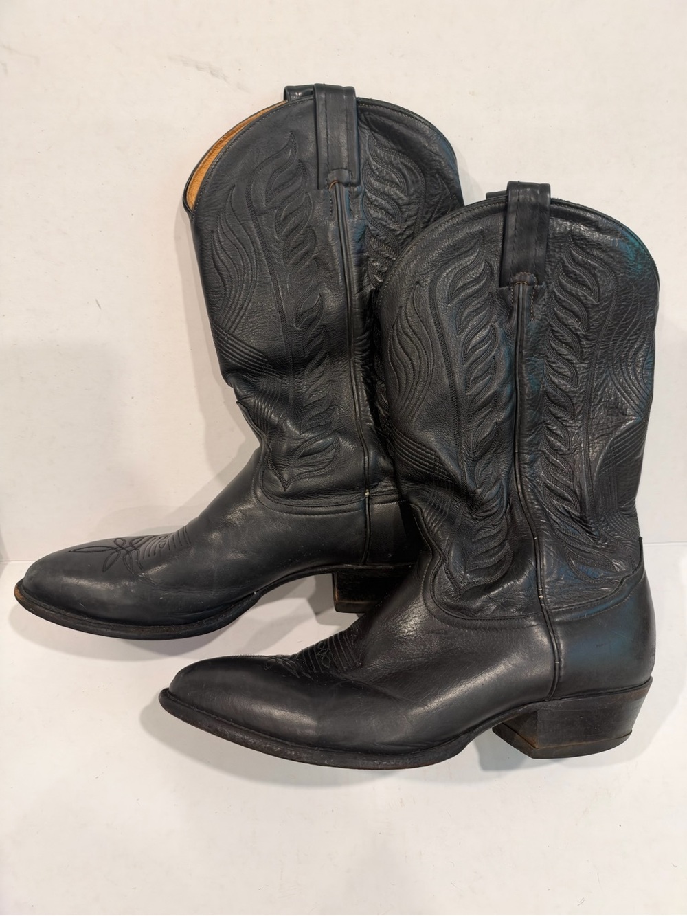 Vintage Tony Lama Men’s 11D Black Leather Cowboy Western Boots El Paso USA